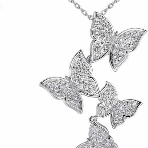 Jewelry - Real 925 Sterling Silver Long Zircon Butterfly Necklaces Pendant Fashion Sterlin